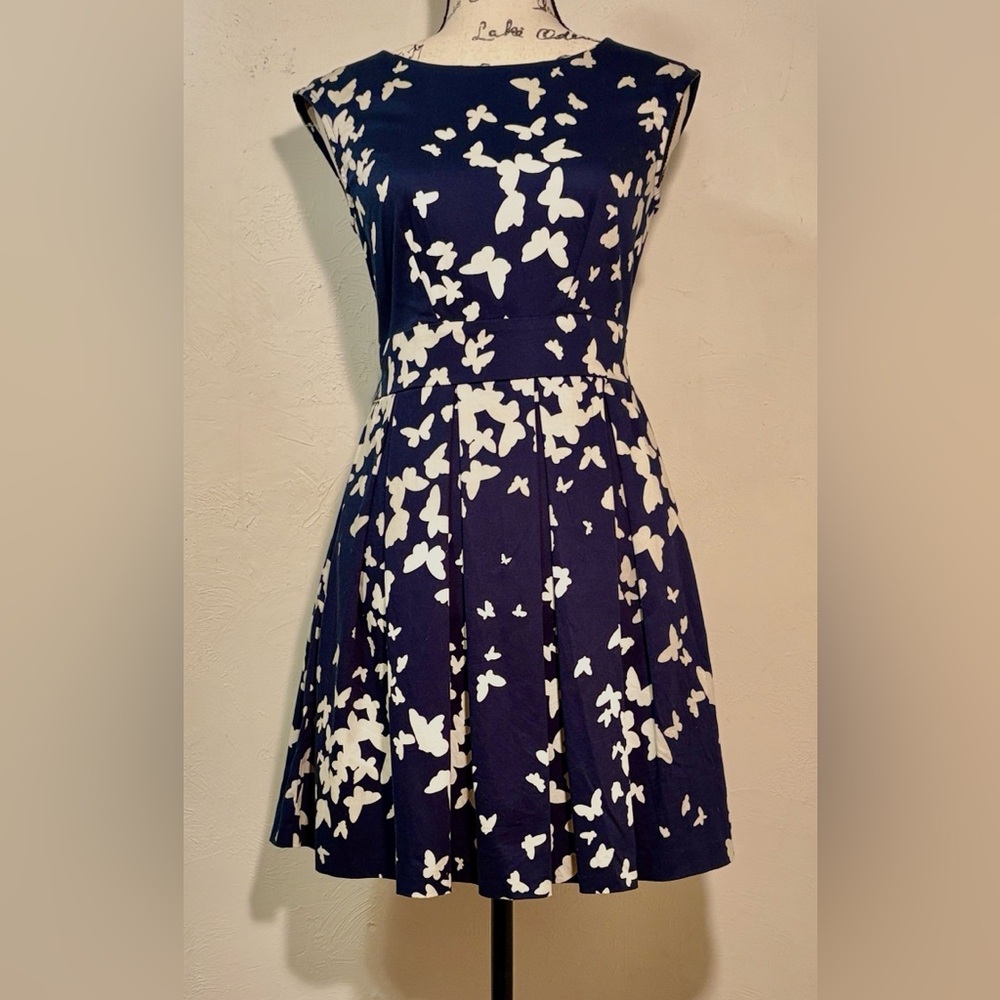 Closet London Cotton Navy Butterfly Dress with Side Pockets & Tie Back, Sz 4